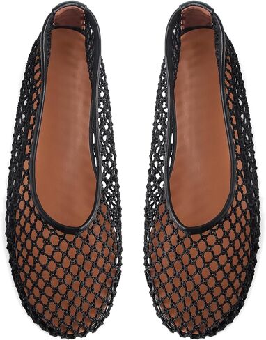SOVANYOU Womens Breathable Mesh Ballet Flats Black Fishnet Slip On Flats Round Toe Causal Dressy Woven Ballerina Flat Shoes in Kuwait