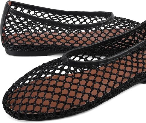 SOVANYOU Womens Breathable Mesh Ballet Flats Black Fishnet Slip On Flats Round Toe Causal Dressy Woven Ballerina Flat Shoes in Kuwait
