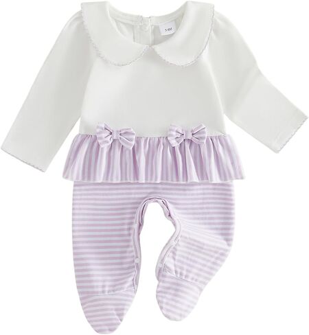 Kuriozud Newborn Baby Girl Clothes Ruffle Zipper Up Plaid Long Sleeve Footie Romper Onesie Headband Set Coming Home Outfit in Kuwait