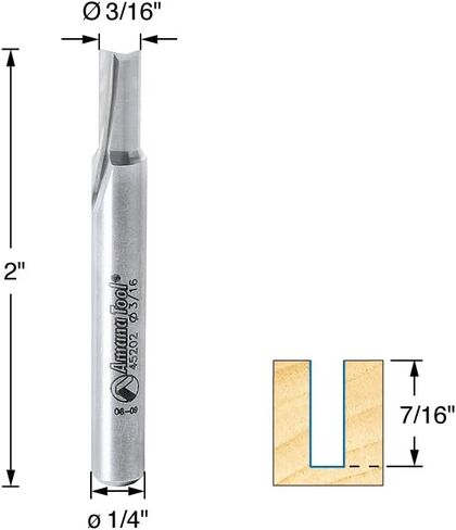 Amana Tool - 45202 Solid Carbide Cutting Edge Straight Plunge CNC Router Bit for Wood High Production 3/16 Dia x 7/16 x 1/4 Inch Shank in Kuwait