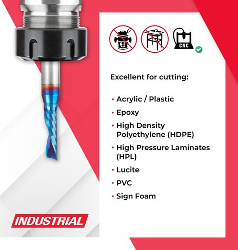 Amana Tool Spektra Coated Solid Carbide CNC Spiral Single O-Flute Router Bit for Plastic Down-Cut, 51517-K, 3/16 D x 5/8 CH x 1/4 SHK x 2 Inch L in Kuwait