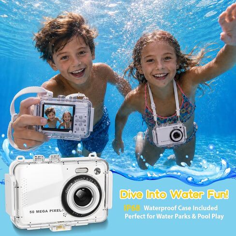 MOMILLA Kids Underwater Camera with Waterproof Case, 4K Digital Camera | 50MP Photos, 16X Digital Zoom Autofocus for Swimming, Travel, Outdoor, Birthday Gifts for 3-16 Year Old Boys Girls in Kuwait