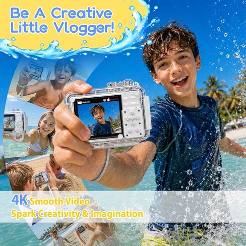 MOMILLA Kids Underwater Camera with Waterproof Case, 4K Digital Camera | 50MP Photos, 16X Digital Zoom Autofocus for Swimming, Travel, Outdoor, Birthday Gifts for 3-16 Year Old Boys Girls in Kuwait