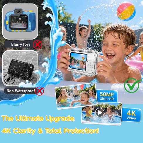 MOMILLA Kids Underwater Camera with Waterproof Case, 4K Digital Camera | 50MP Photos, 16X Digital Zoom Autofocus for Swimming, Travel, Outdoor, Birthday Gifts for 3-16 Year Old Boys Girls in Kuwait