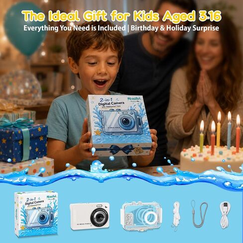 MOMILLA Kids Underwater Camera with Waterproof Case, 4K Digital Camera | 50MP Photos, 16X Digital Zoom Autofocus for Swimming, Travel, Outdoor, Birthday Gifts for 3-16 Year Old Boys Girls in Kuwait