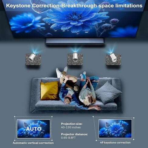 Mini Projector, Portable Smart Projector 4K WiFi 6 BT 5.4 [Built-in App] | Auto Keystone, Movie Projector Compatible With HDMI/USB/TV Stick/Smartphone/Laptop/PS5 Home Theater 180° Rotation White in Kuwait