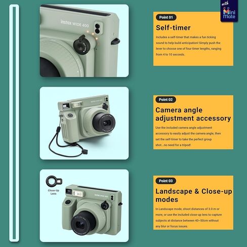 Fujifilm INSTAX Wide 400 Instant Camera - Sage Green with Creative Bonus Bundle of Fujifilm Wide Instant Film... (Camera + 2 Wide Twin Pack/CC1) in Kuwait