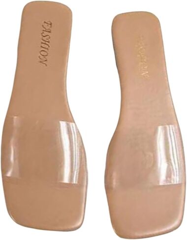 SHENHE Women's Clear Sandals Square Open Toe Slip On Summer Beach Flat Sandals in Kuwait