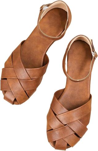 GORGLITTER Women's Mexican Huaraches Sandals Closed Toe Ankle Strap Sandals Roman Gladiator Flats Dressy Slides Shoes in Kuwait