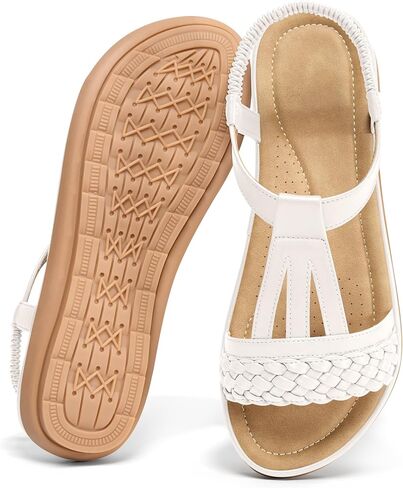 Summer Women's Flat Sandals: Comfortable Dressy Flats Sandal for 2026 | Elastic Ankle Strap Shoes with Cushioned Footbed Casual Outdoor Walking in Kuwait