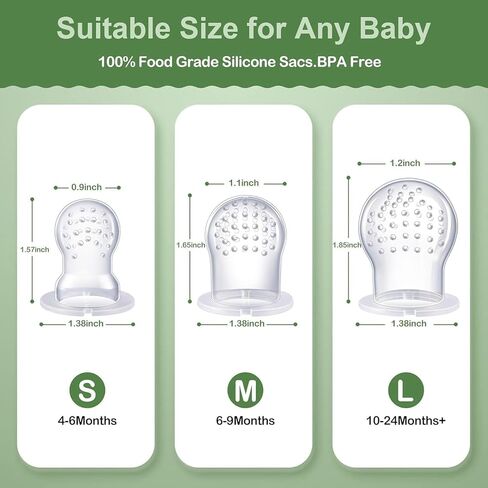 Silicone Replacement Pouch Pacifier for Baby Fruit Food Feeder Compatible with Haakaa/NatureBond/POIKSHARK/WeeSprout, Food Grade Silicone Feeder Sacs, Fruit Feeder Replacement Nipples(L-Size 3PCS) in Kuwait