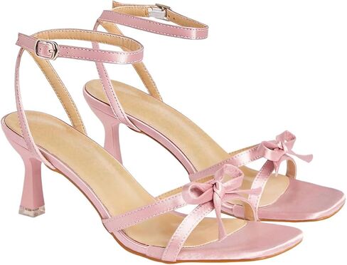 BEAUDRM Women's Bow Kitten Heels Open Square Toe Party Strappy Heels Bridal Slingback Dressy Wedding Heeled Sandals in Kuwait