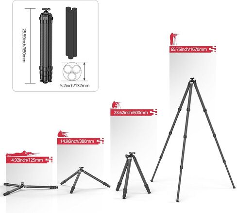 Carbon Fiber Djustable Shooting Tripod with Bubble Level,360 Degree BallHead,with Arca Swiss Quick Release Plateand Hands-Free Operation for Hunting,Shooting,and Outdoors in Kuwait