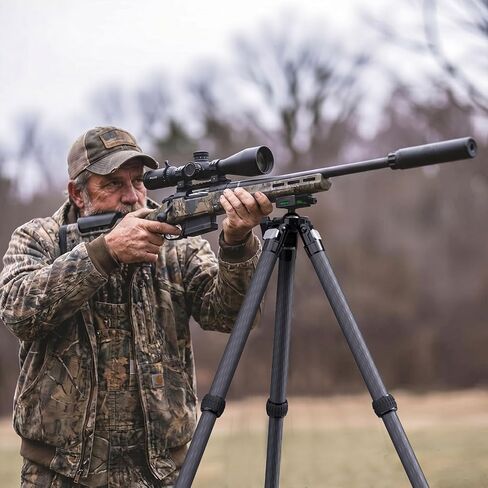 Carbon Fiber Djustable Shooting Tripod with Bubble Level,360 Degree BallHead,with Arca Swiss Quick Release Plateand Hands-Free Operation for Hunting,Shooting,and Outdoors in Kuwait
