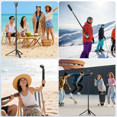 VRIG 64" Pocket 4/3 Selfie Stick Tripod for GoPro,Extendable Tripod Stand with Quick Release 1/4" Screw for Insta360 X5/X4,GoPro Hero 13 12 11,Mission 1 PRO,DJI OSMO Action 6/5Pro/4/3 in Kuwait