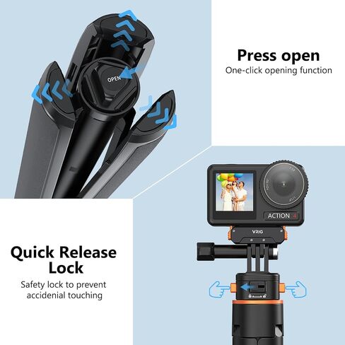 VRIG 64" Pocket 4/3 Selfie Stick Tripod for GoPro,Extendable Tripod Stand with Quick Release 1/4" Screw for Insta360 X5/X4,GoPro Hero 13 12 11,Mission 1 PRO,DJI OSMO Action 6/5Pro/4/3 in Kuwait