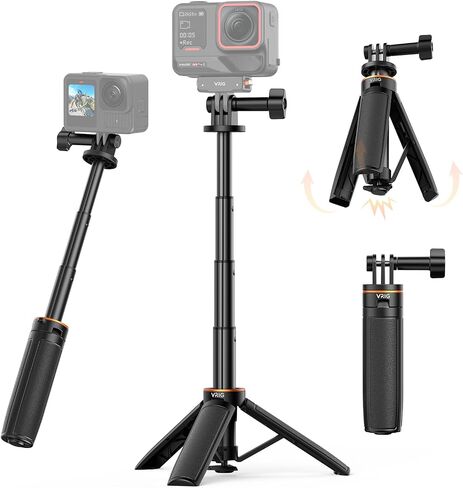 VRIG 30cm/11.8" Selfie Stick Tripod for GoPro Mission 1 Pro/Hero 13, More | One-touch Automatic Open Handle Grip Vlog Tripod, Lightweight and Portable Action Camera Accessories in Kuwait