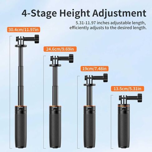 VRIG 30cm/11.8" Selfie Stick Tripod for GoPro Mission 1 Pro/Hero 13, More | One-touch Automatic Open Handle Grip Vlog Tripod, Lightweight and Portable Action Camera Accessories in Kuwait