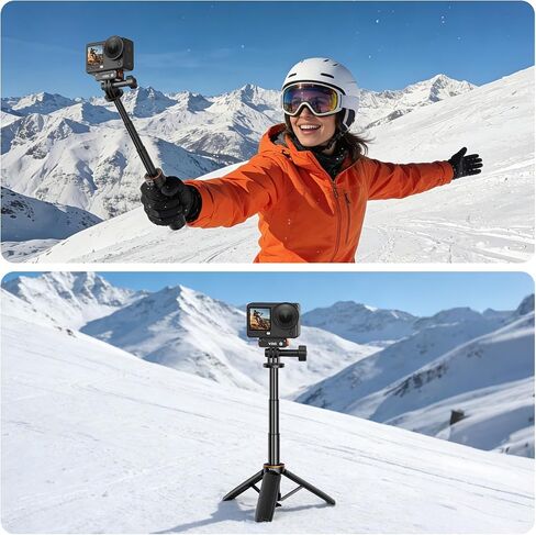 VRIG 30cm/11.8" Selfie Stick Tripod for GoPro Mission 1 Pro/Hero 13, More | One-touch Automatic Open Handle Grip Vlog Tripod, Lightweight and Portable Action Camera Accessories in Kuwait