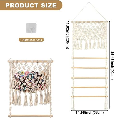 Macrame Hair Claw Clip Organizer, Scrunchies Holder and Hair Ties Organizer with Large Capacity Mesh Bag for Women Girls, Hair Accessorie Hanging Storage for Wall, Door or Closet, Home Decor in Kuwait