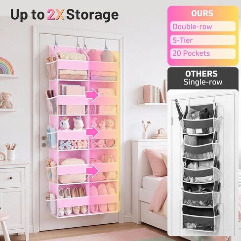 5-Tier Over Door Organizer, 10-Compartment Wide Storage Rack | 20" wide, 80 lbs for heavy family use, 10 side pockets, fits doors for closet, nursery, entryway, dorm, RV, laundry room in Kuwait