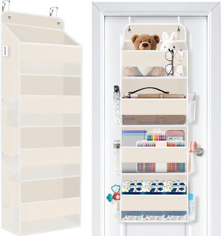 Over The Door Organizer Storage Large Capacity Hanging Bedroom Storage | 4 Shelves, 40 LB Capacity, Foldable Mesh Design, Clear Window, Sturdy, Large Storage Organizer for Nursery, Pantry & Closet in Kuwait