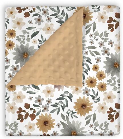 Brown Mink Baby Girls Blankets fall Boho Floral, Retro Autumn Botanical Flower Soft Double Layer Dotted Backing Receiving Swaddle, Newborn Infant Toddler Nursery Crib Bedding Shower Gift 30x40 in Kuwait