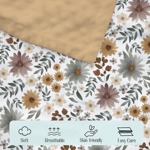 Brown Mink Baby Girls Blankets fall Boho Floral, Retro Autumn Botanical Flower Soft Double Layer Dotted Backing Receiving Swaddle, Newborn Infant Toddler Nursery Crib Bedding Shower Gift 30x40 in Kuwait