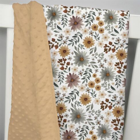 Brown Mink Baby Girls Blankets fall Boho Floral, Retro Autumn Botanical Flower Soft Double Layer Dotted Backing Receiving Swaddle, Newborn Infant Toddler Nursery Crib Bedding Shower Gift 30x40 in Kuwait