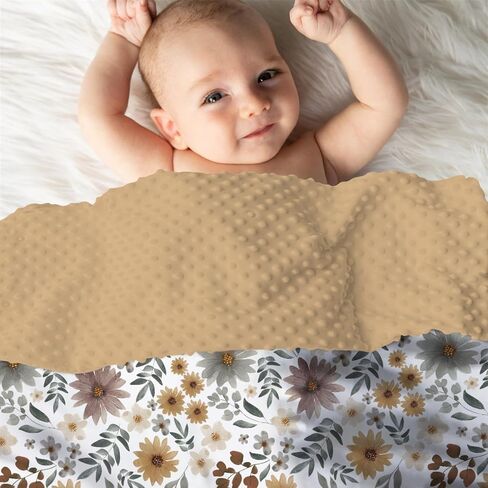Brown Mink Baby Girls Blankets fall Boho Floral, Retro Autumn Botanical Flower Soft Double Layer Dotted Backing Receiving Swaddle, Newborn Infant Toddler Nursery Crib Bedding Shower Gift 30x40 in Kuwait