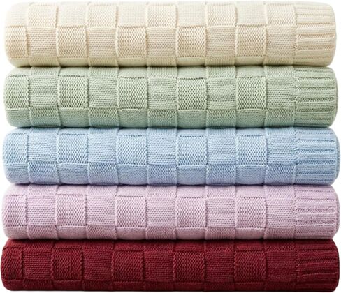 Baby Knit Blanket, 100% Cotton Checkered Patterns, Soft, Cozy, Lightweight Swaddle for Newborn & Infant Swaddling Beige Neutral, Perfect Baby Shower Ideas Rose Pink 30x40 in Saudi Arabia
