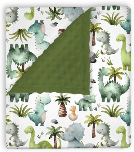 Mink Baby Boys Blankets Cute Dinosaurs, Green Dino Tropical Tree Soft Double Layer Dotted Backing Receiving Swaddle, Newborn Infant Toddler Nursery Crib Bedding Shower Gift 30" x 40" in Kuwait