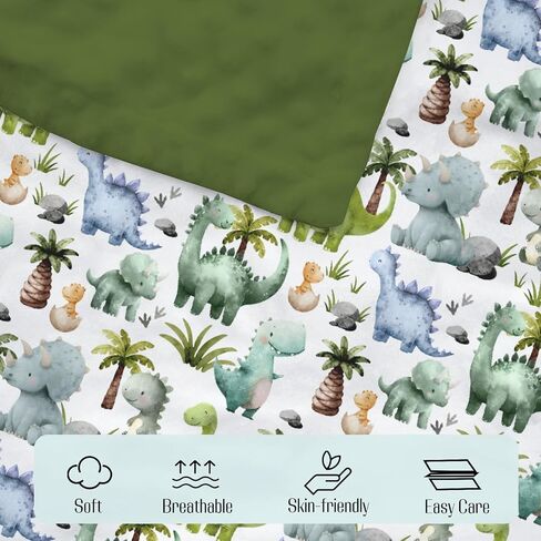Mink Baby Boys Blankets Cute Dinosaurs, Green Dino Tropical Tree Soft Double Layer Dotted Backing Receiving Swaddle, Newborn Infant Toddler Nursery Crib Bedding Shower Gift 30" x 40" in Kuwait