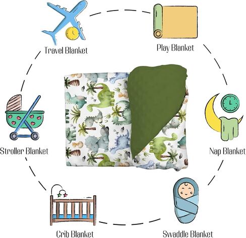 Mink Baby Boys Blankets Cute Dinosaurs, Green Dino Tropical Tree Soft Double Layer Dotted Backing Receiving Swaddle, Newborn Infant Toddler Nursery Crib Bedding Shower Gift 30" x 40" in Kuwait