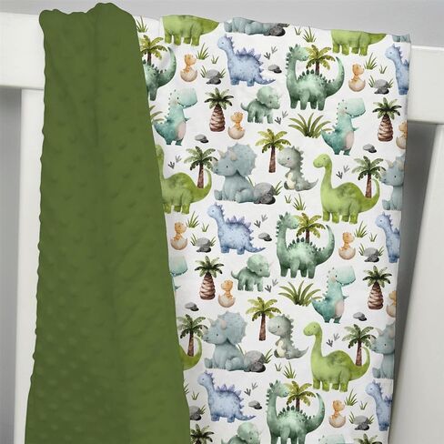 Mink Baby Boys Blankets Cute Dinosaurs, Green Dino Tropical Tree Soft Double Layer Dotted Backing Receiving Swaddle, Newborn Infant Toddler Nursery Crib Bedding Shower Gift 30" x 40" in Kuwait