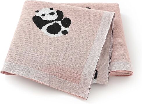 Avibae Cotton Baby Blanket 40x30in, Cute Panda Parttern Newborn Receiving Blanket for Crib Stroller, Soft and Cozy Infant Blanket (Light Grey) in Kuwait