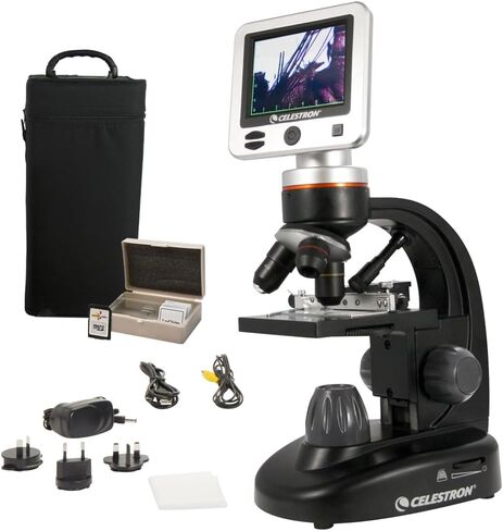 Celestron TetraView LCD Digital Microscope with 180° Swivel Screen | Digital Microscope with LCD Screen for Classroom or Lab, Capture Photos & Video, Up to 1600x Power, Great for Students in Kuwait