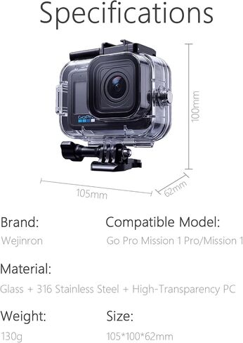 Waterproof Case Diving Housing Accessories for GoPro Mission 1 Pro | 60M Underwater Protective Case Housing Shell Protective Cover in Kuwait