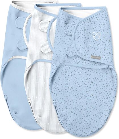 SwaddleMe by Ingenuity Easy Change Baby Swaddle in Size Small/Medium, 0-3 Months, 7-14 Pounds, 3-Pack with Easy Change Zipper - Shooting Stars in Kuwait