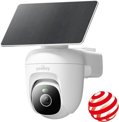 youkey S340 Solar Security Camera, 24/7 AOV Recording, 82ft Early Detection | 360° Pan/Tilt, 2.5K Color Night, AI Person/Vehicle Detection, Human Tracking, 10,000mAh, IP67, No Subscription, 2-way Audio in Kuwait
