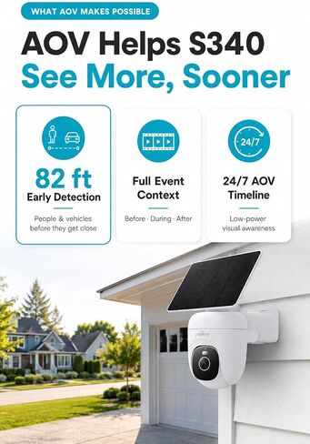 youkey S340 Solar Security Camera, 24/7 AOV Recording, 82ft Early Detection | 360° Pan/Tilt, 2.5K Color Night, AI Person/Vehicle Detection, Human Tracking, 10,000mAh, IP67, No Subscription, 2-way Audio in Kuwait