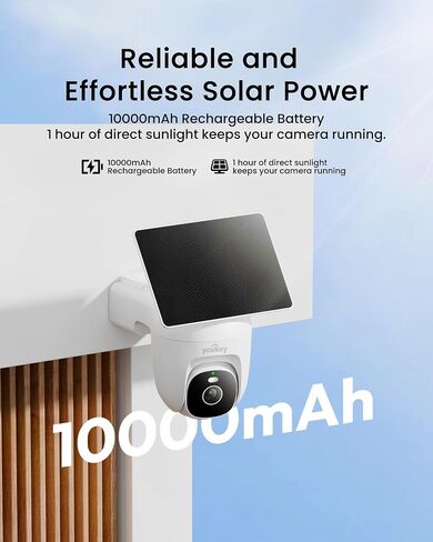 youkey S340 Solar Security Camera, 24/7 AOV Recording, 82ft Early Detection | 360° Pan/Tilt, 2.5K Color Night, AI Person/Vehicle Detection, Human Tracking, 10,000mAh, IP67, No Subscription, 2-way Audio in Kuwait