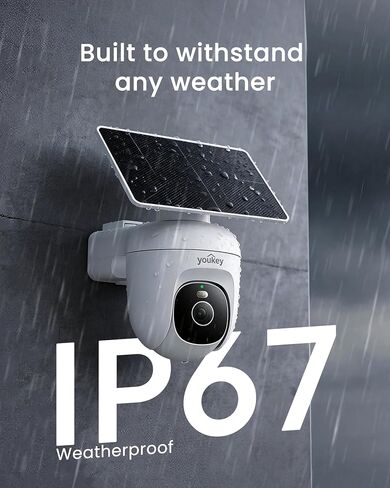 youkey S340 Solar Security Camera, 24/7 AOV Recording, 82ft Early Detection | 360° Pan/Tilt, 2.5K Color Night, AI Person/Vehicle Detection, Human Tracking, 10,000mAh, IP67, No Subscription, 2-way Audio in Kuwait