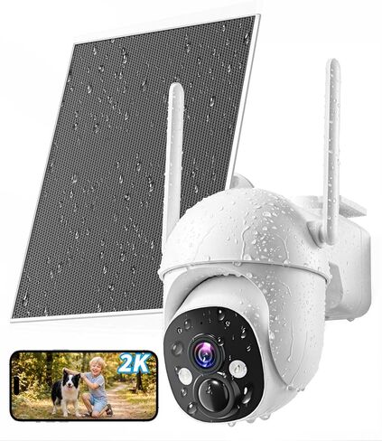 2K Solar Security Cameras Wireless Outdoor, 2.4G WiFi, 360° View | Solar Battery Powered, AI Motion Detection, Color Night Vision, 2-Way Audio, Spotlight Siren Alarm, SD/Cloud Storage in Kuwait