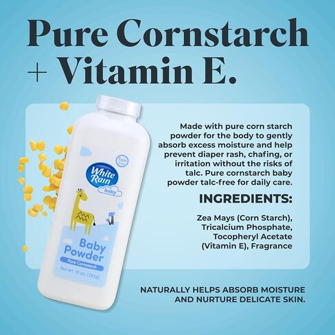 White Rain Pure Cornstarch Baby Powder Talc-Free, 10 oz, Pack of 3 - Natural Moisture Absorption with Vitamin E, Gentle Body Powder for Women, Babies & Sensitive Skin, Free of Parabens & BPA in Kuwait