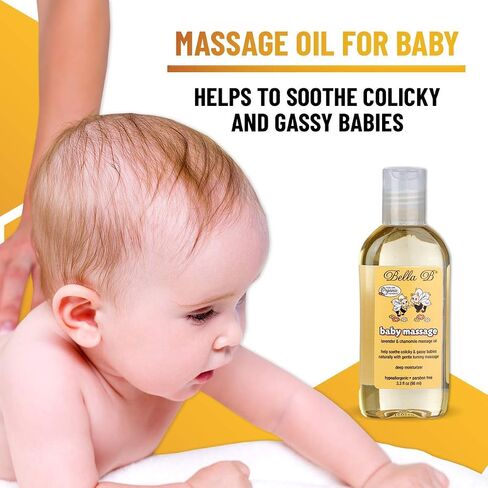 BELLA B Baby Massage Oil 3.3 oz - Baby Oil Organic - Infant Massage Oil Baby - Baby Massage Oil Organic - Organic Baby Oil Lavender - Lavender Baby Oil - Massage Oil Organic for Infants | Gentle Baby Oil for Newborns & Infants, Hypoallergenic, Paraben Fre in Kuwait