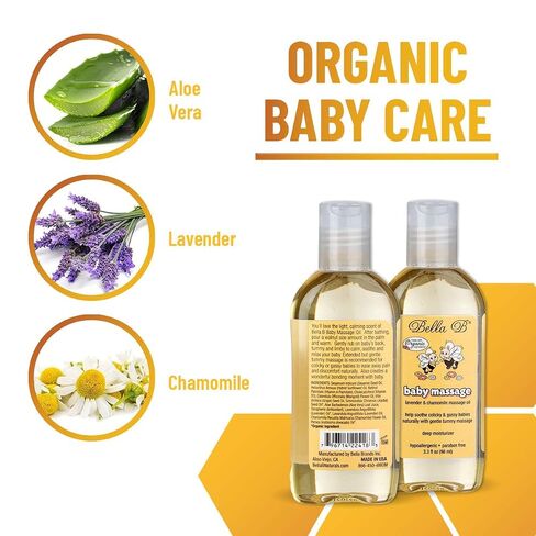 BELLA B Baby Massage Oil 3.3 oz - Baby Oil Organic - Infant Massage Oil Baby - Baby Massage Oil Organic - Organic Baby Oil Lavender - Lavender Baby Oil - Massage Oil Organic for Infants | Gentle Baby Oil for Newborns & Infants, Hypoallergenic, Paraben Fre in Kuwait