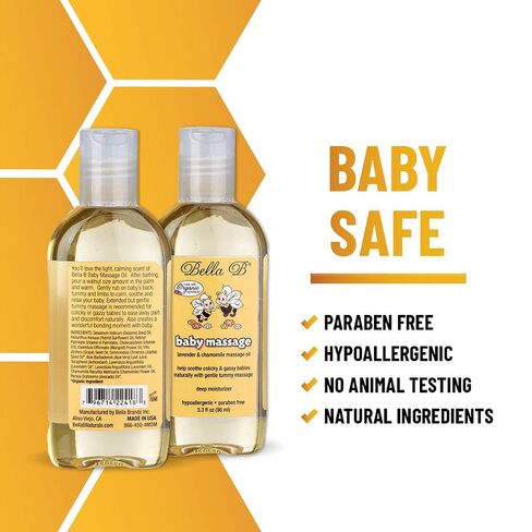 BELLA B Baby Massage Oil 3.3 oz - Baby Oil Organic - Infant Massage Oil Baby - Baby Massage Oil Organic - Organic Baby Oil Lavender - Lavender Baby Oil - Massage Oil Organic for Infants | Gentle Baby Oil for Newborns & Infants, Hypoallergenic, Paraben Fre in Kuwait