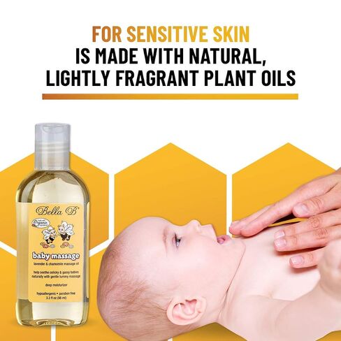 BELLA B Baby Massage Oil 3.3 oz - Baby Oil Organic - Infant Massage Oil Baby - Baby Massage Oil Organic - Organic Baby Oil Lavender - Lavender Baby Oil - Massage Oil Organic for Infants | Gentle Baby Oil for Newborns & Infants, Hypoallergenic, Paraben Fre in Kuwait