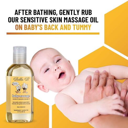 BELLA B Baby Massage Oil 3.3 oz - Baby Oil Organic - Infant Massage Oil Baby - Baby Massage Oil Organic - Organic Baby Oil Lavender - Lavender Baby Oil - Massage Oil Organic for Infants | Gentle Baby Oil for Newborns & Infants, Hypoallergenic, Paraben Fre in Kuwait